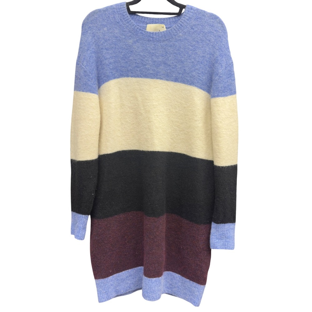 Wilfred Free Aritzia Alpaca Wool Colorblock Striped Sweater Dress Blue Cream 2 M